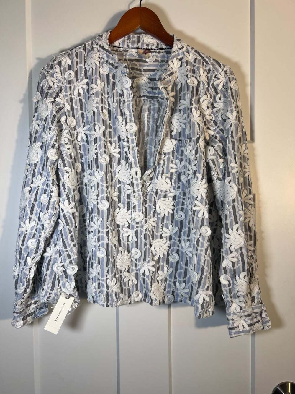 Anthropologie Embroidered Floral Striped Shirt / Lightweight Jacket – Women’s XS